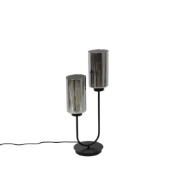 QAZQA Smart tafellamp zwart met smoke glas 2-lichts incl. 2 Wifi ST64 - Laura