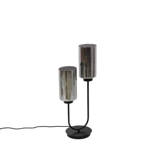QAZQA Smart tafellamp zwart met smoke glas 2-lichts incl. 2 Wifi ST64 - Laura
