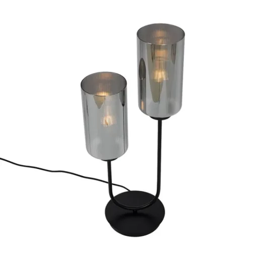 QAZQA Smart tafellamp zwart met smoke glas 2-lichts incl. 2 Wifi ST64 - Laura