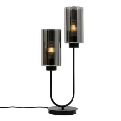 QAZQA Smart tafellamp zwart met smoke glas 2-lichts incl. 2 Wifi ST64 - Laura