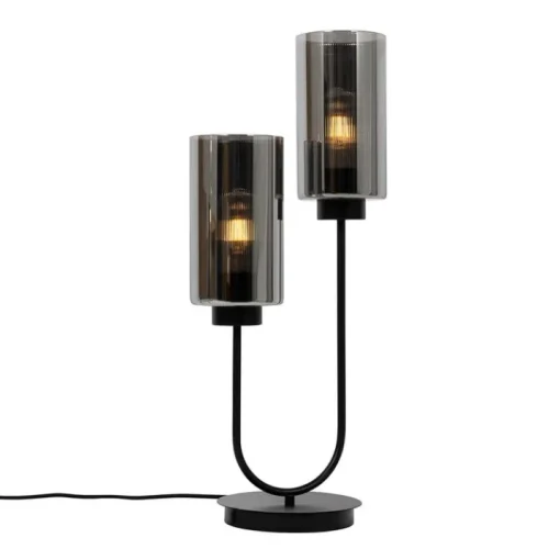 QAZQA Smart tafellamp zwart met smoke glas 2-lichts incl. 2 Wifi ST64 - Laura