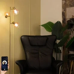 QAZQA Smart vloerlamp goud met roze glas 3-lichts incl. 3 Wifi P45 - Vidro