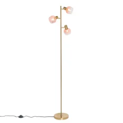 QAZQA Smart vloerlamp goud met roze glas 3-lichts incl. 3 Wifi P45 - Vidro