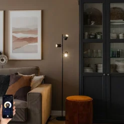 QAZQA Smart vloerlamp zwart 3-lichts incl. 3 Wifi GU10 50mm - Jeana