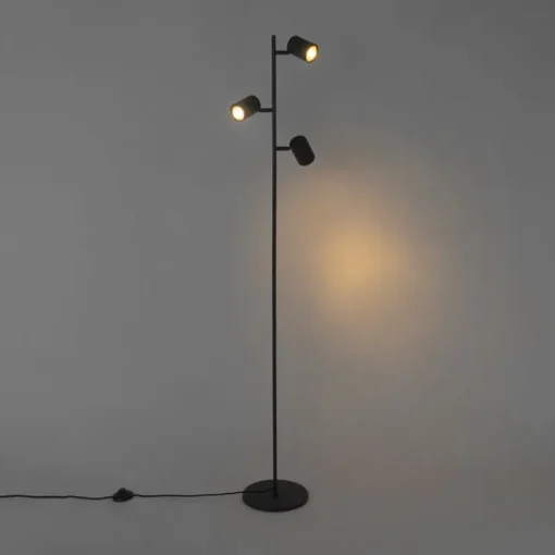 QAZQA Smart vloerlamp zwart 3-lichts incl. 3 Wifi GU10 50mm - Jeana