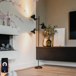QAZQA Smart vloerlamp zwart met goud 3-lichts incl. 3 wifi P45- Tommy
