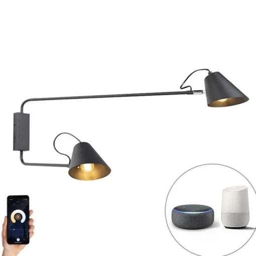 QAZQA Smart wandlamp zwart 2-lichts verstelbaar incl. Wifi A60 - Lune