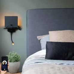 QAZQA Smart wandlamp zwart met USB en flexarm incl. Wifi G9 - Flero