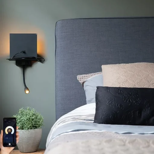 QAZQA Smart wandlamp zwart met USB en flexarm incl. Wifi G9 - Flero