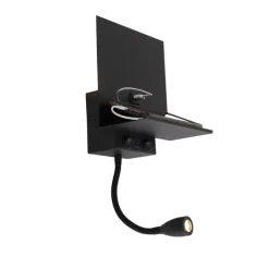 QAZQA Smart wandlamp zwart met USB en flexarm incl. Wifi G9 - Flero