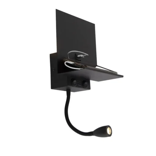 QAZQA Smart wandlamp zwart met USB en flexarm incl. Wifi G9 - Flero