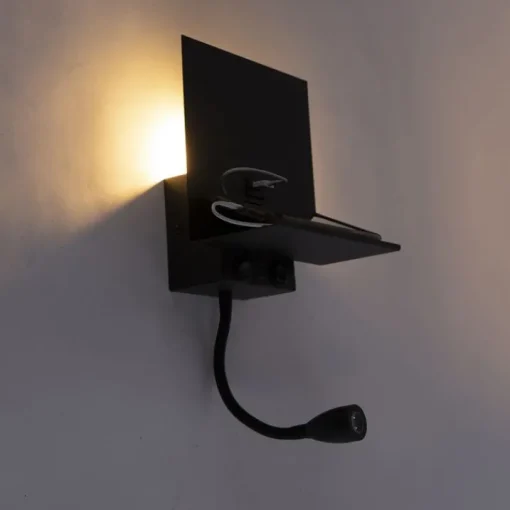 QAZQA Smart wandlamp zwart met USB en flexarm incl. Wifi G9 - Flero
