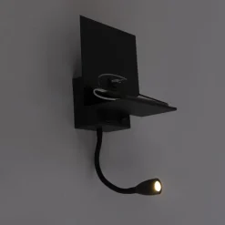 QAZQA Smart wandlamp zwart met USB en flexarm incl. Wifi G9 - Flero