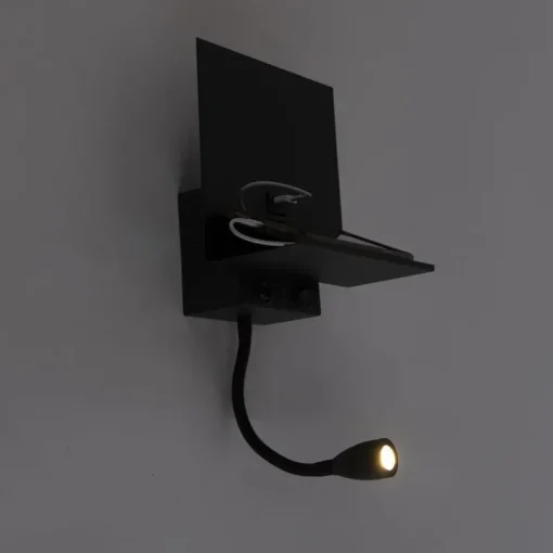 QAZQA Smart wandlamp zwart met USB en flexarm incl. Wifi G9 - Flero