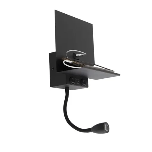 QAZQA Smart wandlamp zwart met USB en flexarm incl. Wifi G9 - Flero