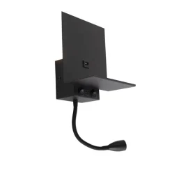 QAZQA Smart wandlamp zwart met USB en flexarm incl. Wifi G9 - Flero