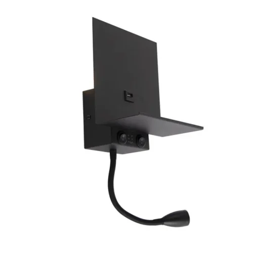QAZQA Smart wandlamp zwart met USB en flexarm incl. Wifi G9 - Flero