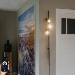 QAZQA Smart Wandlamp zwart met voetschakelaar 3-lichts incl. 3 Wifi GU10 50mm - Jeana Luxe