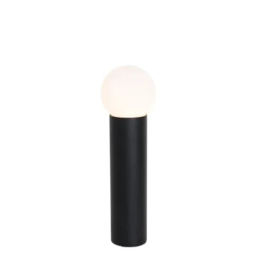QAZQA Staande buitenlamp zwart met opaal glas 50 cm IP44 - Huma