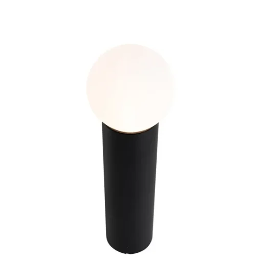 QAZQA Staande buitenlamp zwart met opaal glas 50 cm IP44 - Huma