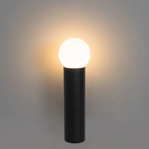 QAZQA Staande buitenlamp zwart met opaal glas 50 cm IP44 - Huma
