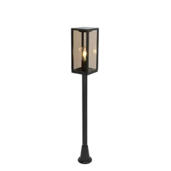 QAZQA Staande buitenlamp zwart met smoke 100 cm IP44 - Charlois