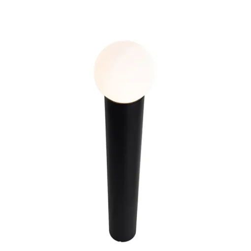 QAZQA Staande buitenlamp zwart met opaal glas 80 cm IP44 - Huma