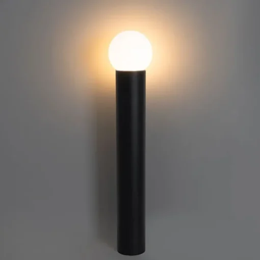 QAZQA Staande buitenlamp zwart met opaal glas 80 cm IP44 - Huma