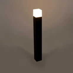 QAZQA Staande buitenlamp zwart met opaal witte kap 70 cm - Denmark