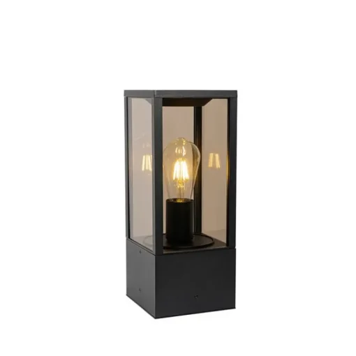 QAZQA Staande buitenlamp zwart met smoke 40 cm IP44 - Charlois