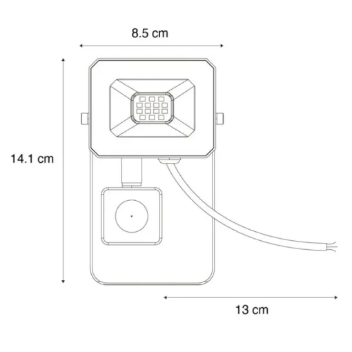 QAZQA Straler zwart 8,5 cm incl. LED IP44 met bewegingssensor - Levana