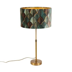 QAZQA Tafellamp brons met velours lampenkap blad dessin met gouden binnenkant - Parte