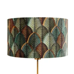 QAZQA Tafellamp brons met velours lampenkap blad dessin met gouden binnenkant - Parte