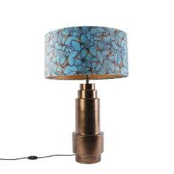 QAZQA Tafellamp brons met velours vlinder kap 50 cm - Bruut