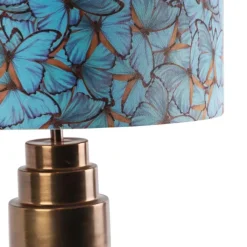 QAZQA Tafellamp brons met velours vlinder kap 50 cm - Bruut