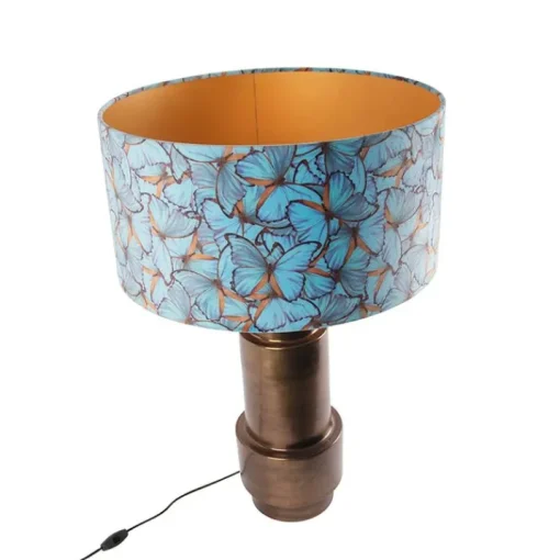 QAZQA Tafellamp brons met velours vlinder kap 50 cm - Bruut