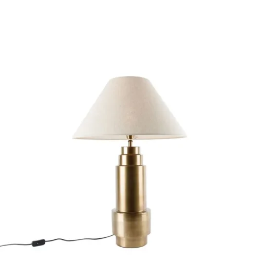 QAZQA Tafellamp brons stoffen kap beige 55 cm - Bruut