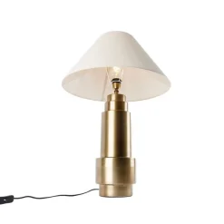 QAZQA Tafellamp brons stoffen kap beige 55 cm - Bruut