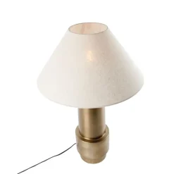 QAZQA Tafellamp brons stoffen kap beige 55 cm - Bruut