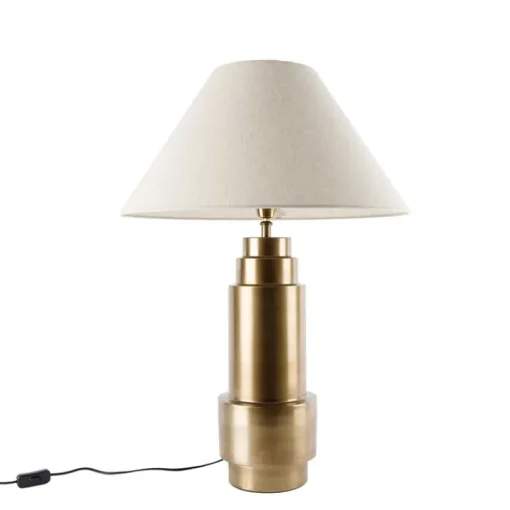 QAZQA Tafellamp brons stoffen kap beige 55 cm - Bruut