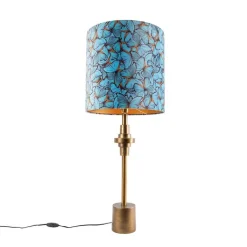 QAZQA Tafellamp brons velours kap vlinder dessin 40 cm - Diverso