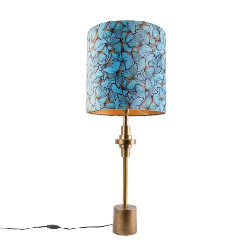 QAZQA Tafellamp brons velours kap vlinder dessin 40 cm - Diverso