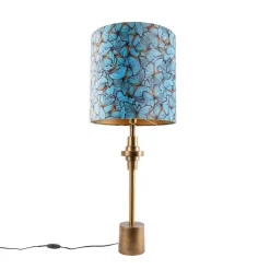 QAZQA Tafellamp brons velours kap vlinder dessin 40 cm - Diverso