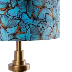 QAZQA Tafellamp brons velours kap vlinder dessin 40 cm - Diverso