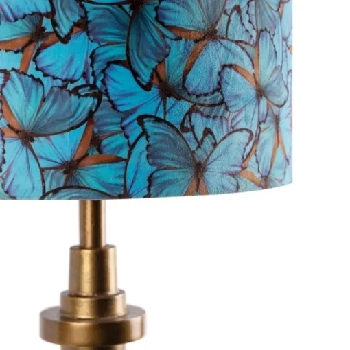 QAZQA Tafellamp brons velours kap vlinder dessin 40 cm - Diverso