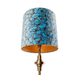 QAZQA Tafellamp brons velours kap vlinder dessin 40 cm - Diverso