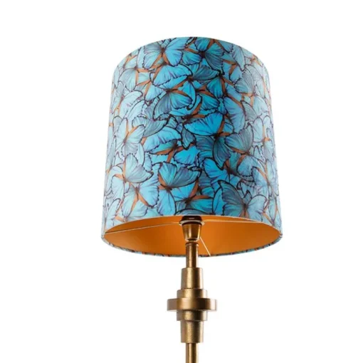 QAZQA Tafellamp brons velours kap vlinder dessin 40 cm - Diverso
