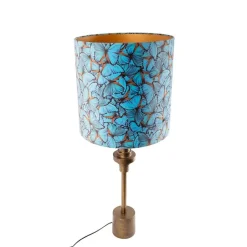 QAZQA Tafellamp brons velours kap vlinder dessin 40 cm - Diverso
