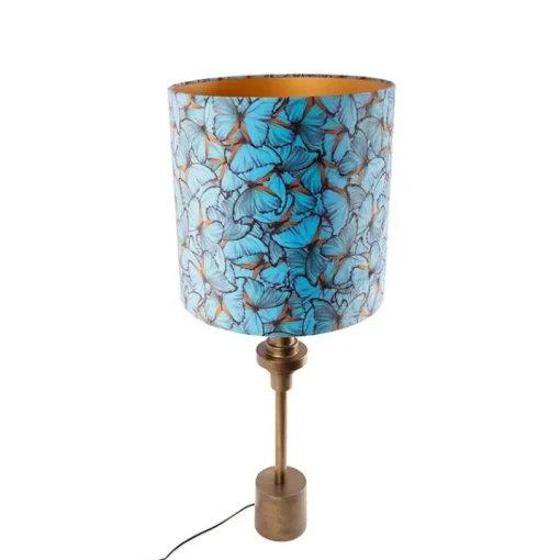 QAZQA Tafellamp brons velours kap vlinder dessin 40 cm - Diverso