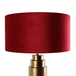 QAZQA Tafellamp brons velours kap rood met goud 50 cm - Bruut